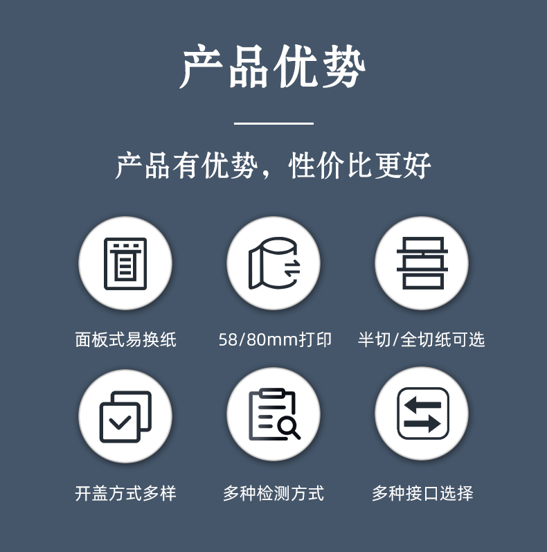 MS-MA90的產品優勢58mm/80mm打印紙寬可選，多接口設計